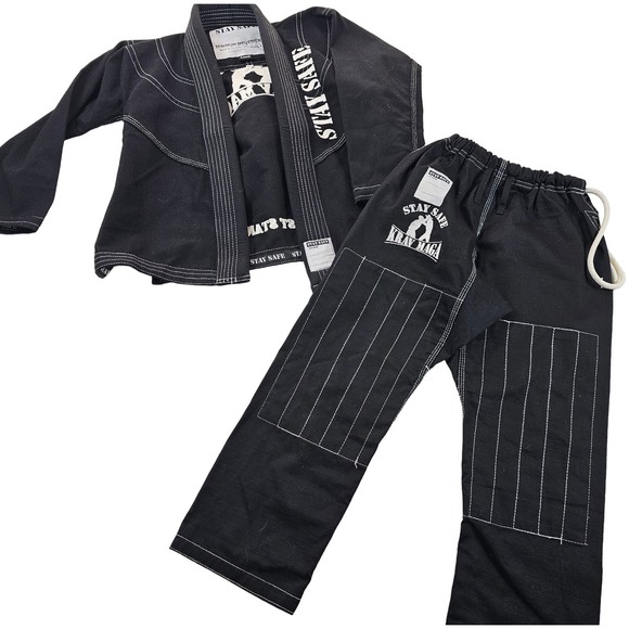Ju jitsu gI size m00 (6-7) children's krav maga uniform rip stop EUC black ^ - Picture 1 of 8